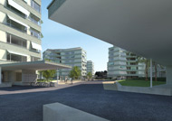 Visualisierung Architektur Wettbewerb Aussen Wohnungsbau Schwerzenbach Schweiz 2009