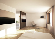 Visualisierung Verkaufsbild Innenraum Schlafbereich Salenstein Schweiz 2011